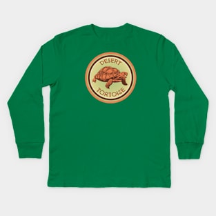 Desert Tortoise Woodcut Style Logo Kids Long Sleeve T-Shirt